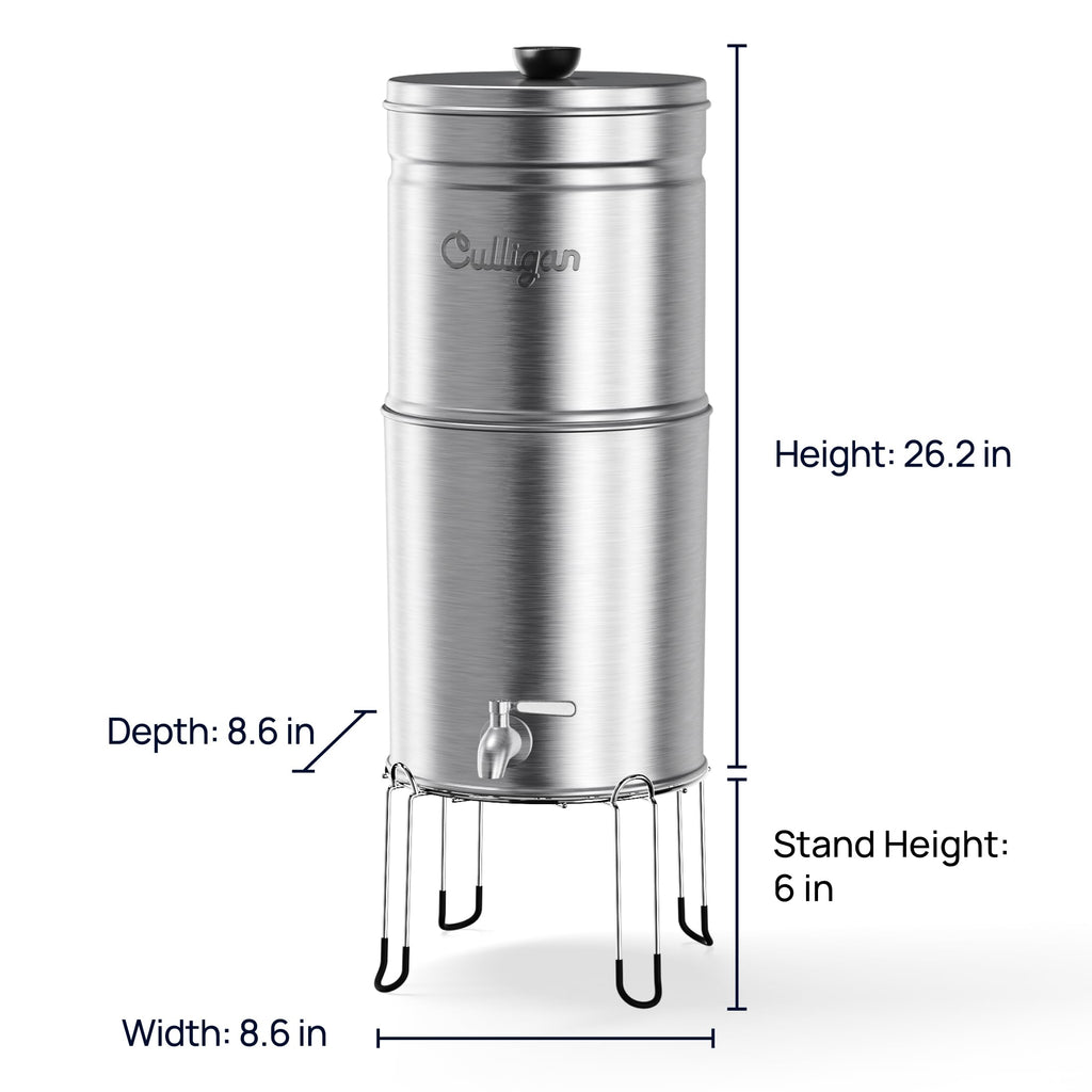 Culligan with MaxClear Technology 2.25 Gallon Gravity Water Filter System, Polished Countertop Ceramic Water Filter NSF/ANSI Certified to Reduce Lead, Microplastics & Total PFAS, with 1 Filter