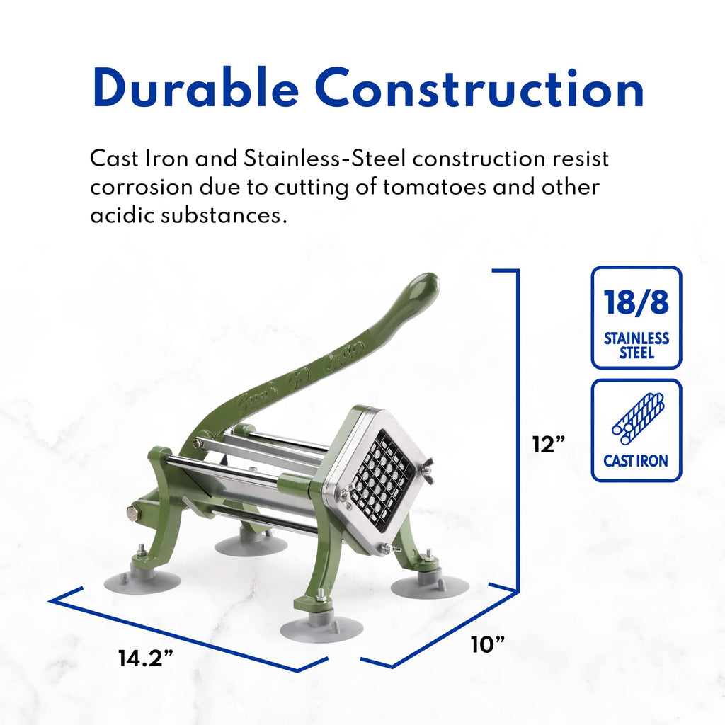 New Star Foodservice 42306 Commercial Grade French Fry Cutter with Suction Feet, 3/8", Green
