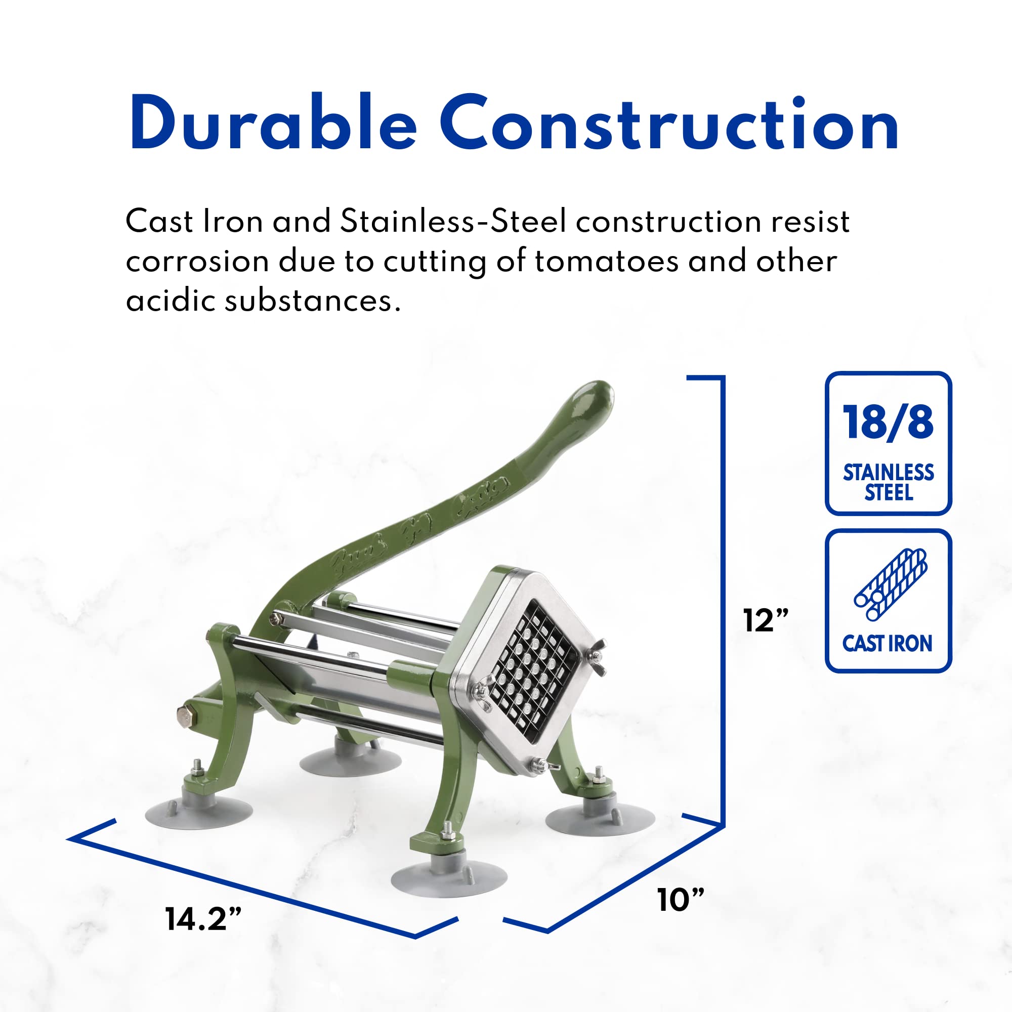 New Star Foodservice 42306 Commercial Grade French Fry Cutter with Suction Feet, 3/8", Green