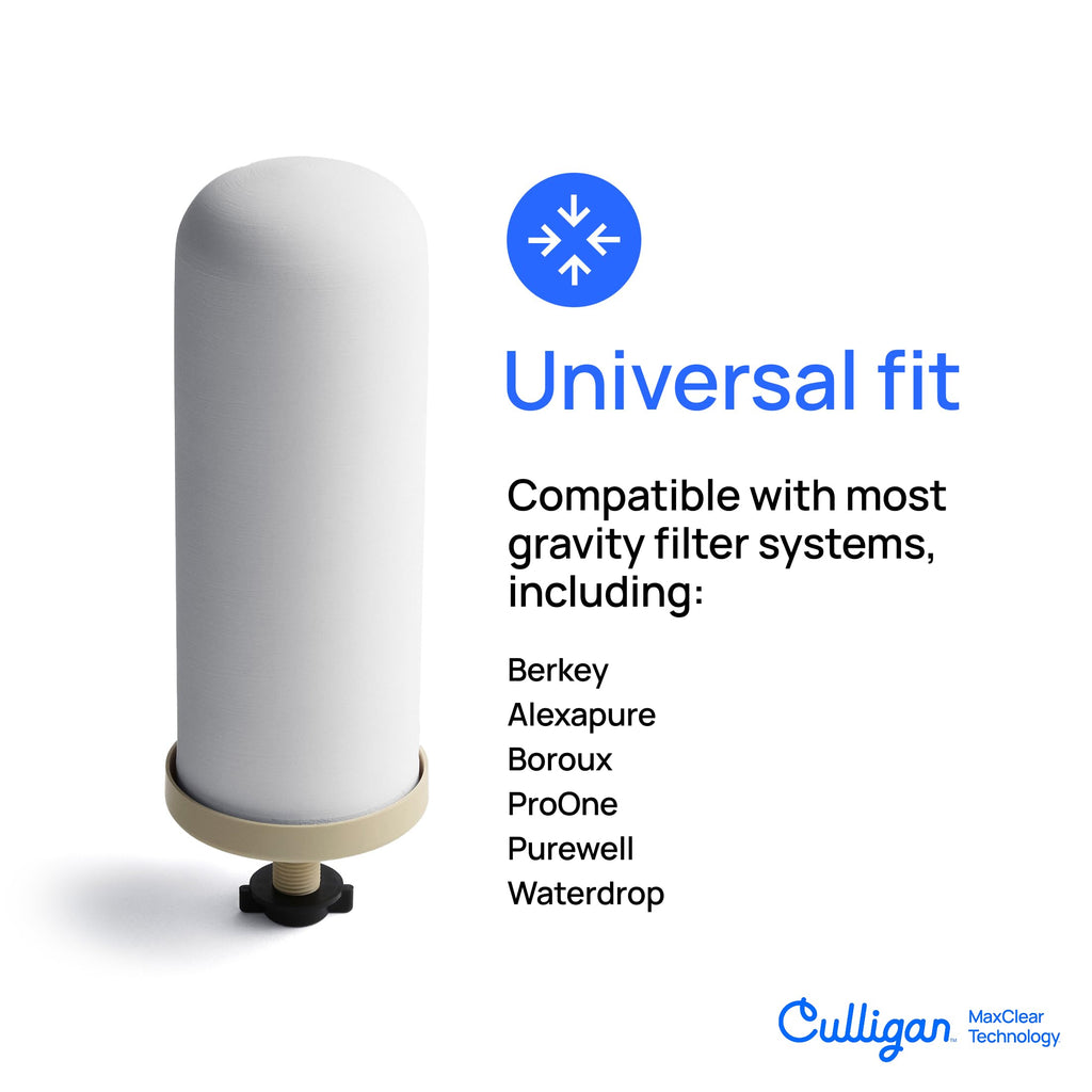 Culligan with MaxClear Technology 2.25 Gallon Gravity Water Filter System, Polished Countertop Ceramic Water Filter NSF/ANSI Certified to Reduce Lead, Microplastics & Total PFAS, with 1 Filter