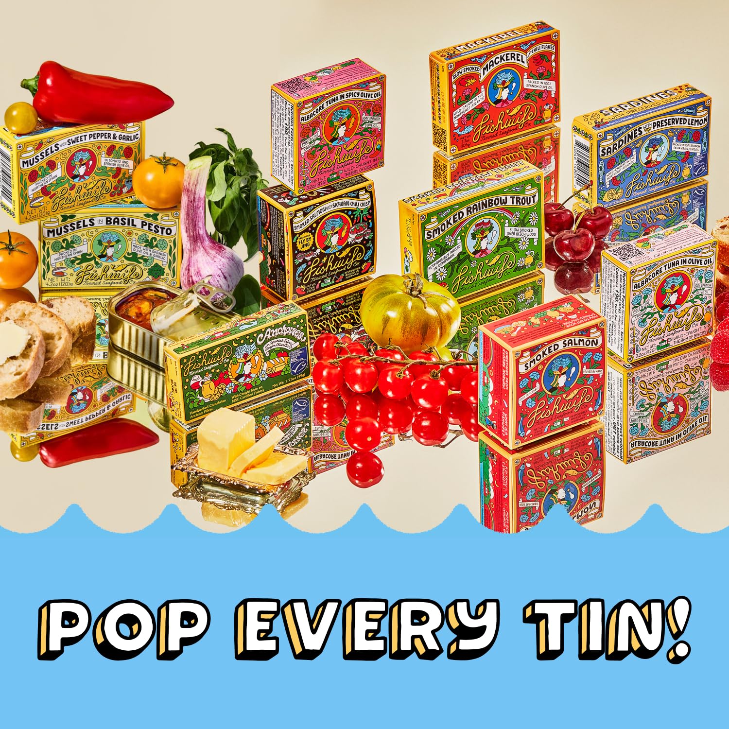 Fishwife Starter 7-Pack (Variety of Tinned Seafood including Smoked Salmon, Rainbow Trout, Sardines, Tuna & More!) | Gluten Free, High Protein, Omega-3s | Hand-Packed