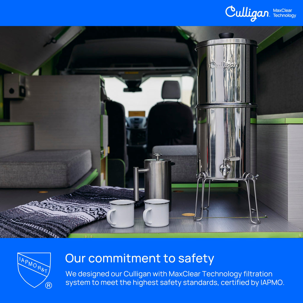 Culligan with MaxClear Technology 2.25 Gallon Gravity Water Filter System, Polished Countertop Ceramic Water Filter NSF/ANSI Certified to Reduce Lead, Microplastics & Total PFAS, with 1 Filter