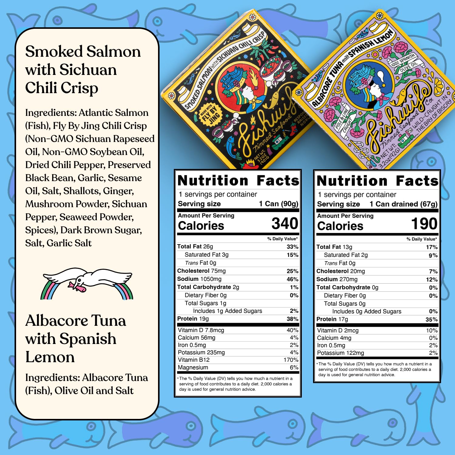 Fishwife Starter 7-Pack (Variety of Tinned Seafood including Smoked Salmon, Rainbow Trout, Sardines, Tuna & More!) | Gluten Free, High Protein, Omega-3s | Hand-Packed