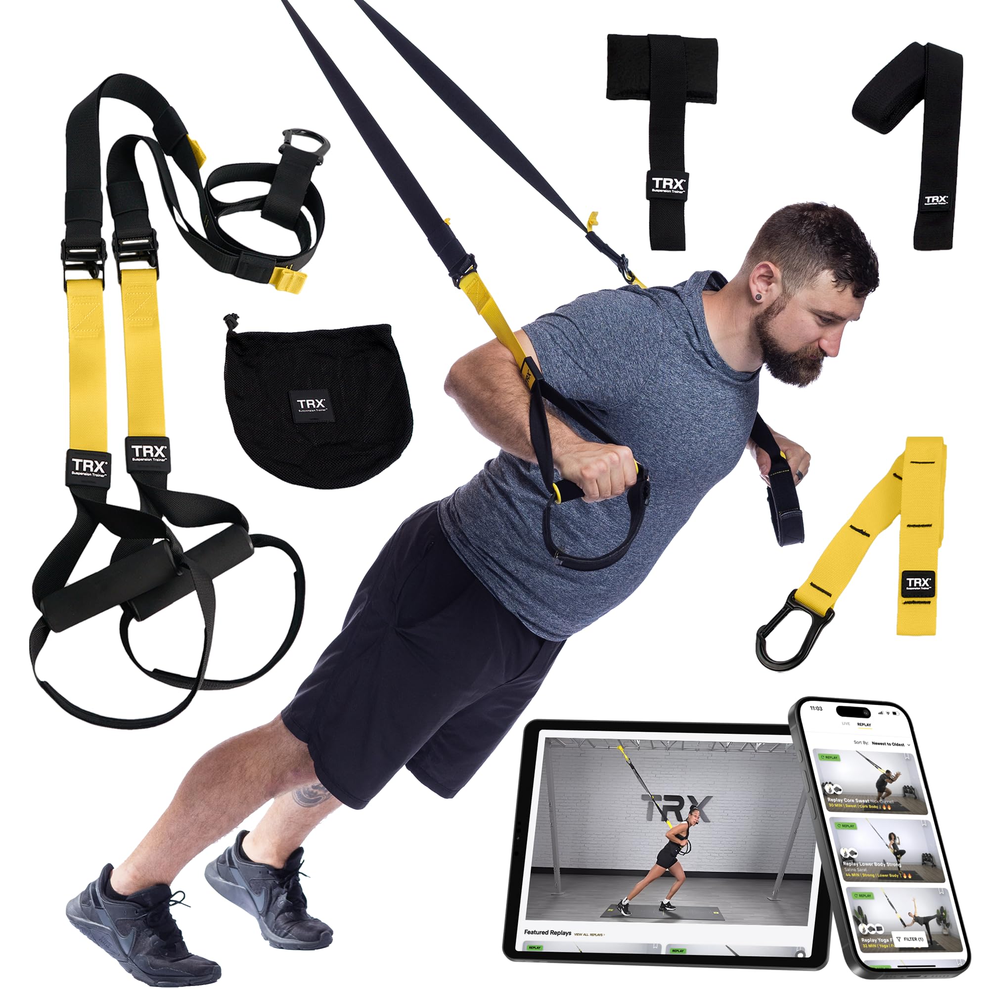 TRX All-in-ONE Suspension Training System: Full Body Workouts for Your Home Gym, Travel, and Outdoors | Includes Indoor & Outdoor Anchors, Workout Guide and Video Downloads