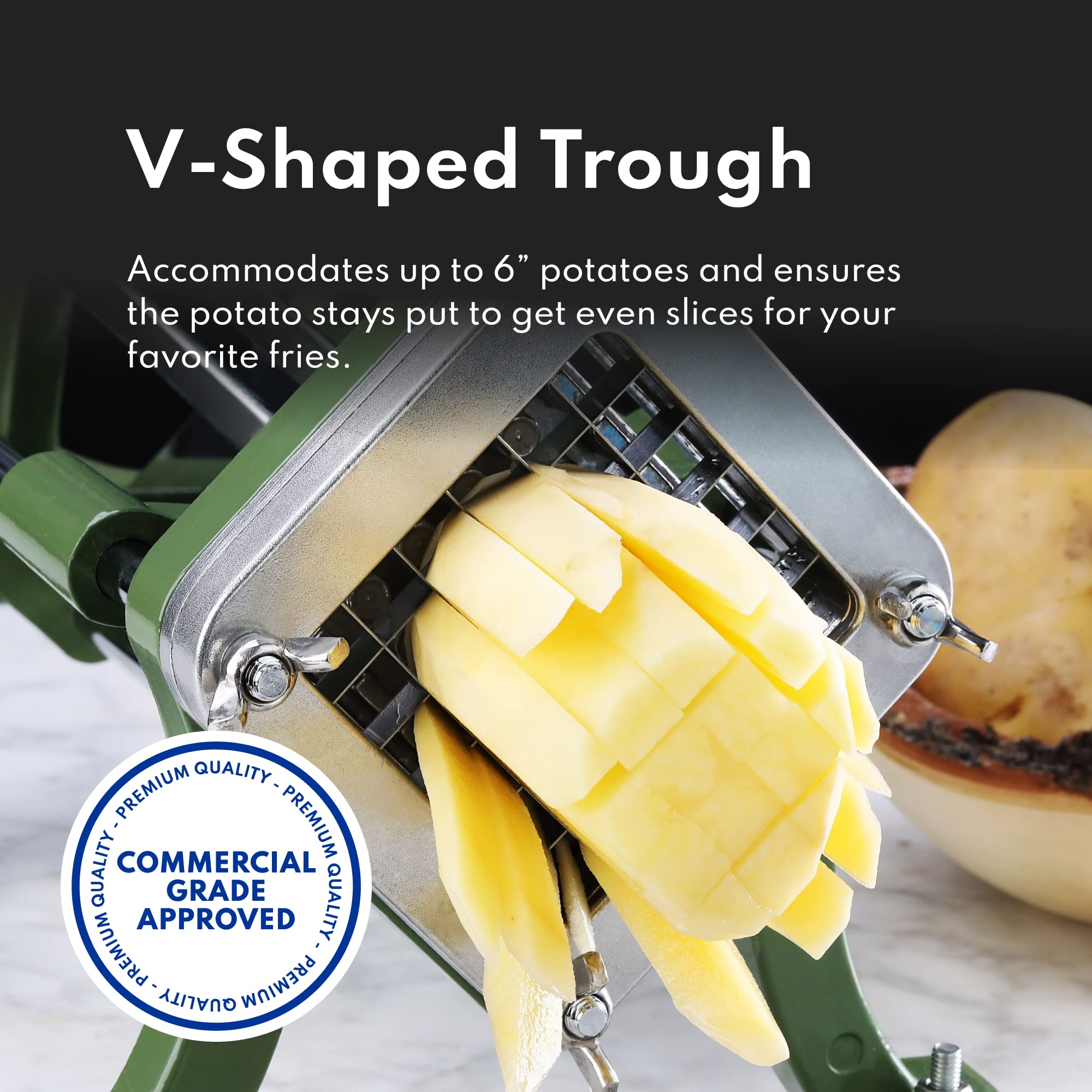 New Star Foodservice 42306 Commercial Grade French Fry Cutter with Suction Feet, 3/8", Green